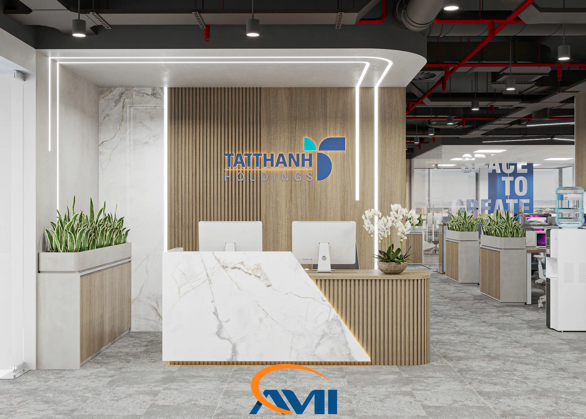 Thiết kế thi công nội thất văn phòng Tất Thành Holdings