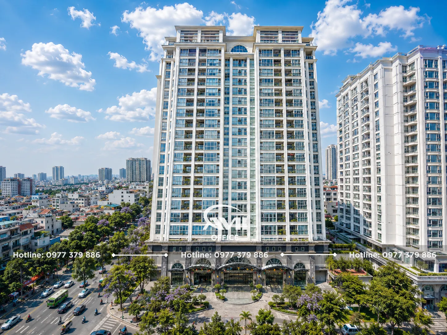 Hanoi Aqua Central - tòa nhà văn phòng tại 44 Yên Phụ, phường Trúc Bạch, Hà Nội với vị trí đắc địa gần Hồ Tây, thiết kế hiện đại và diện tích thuê linh hoạt.