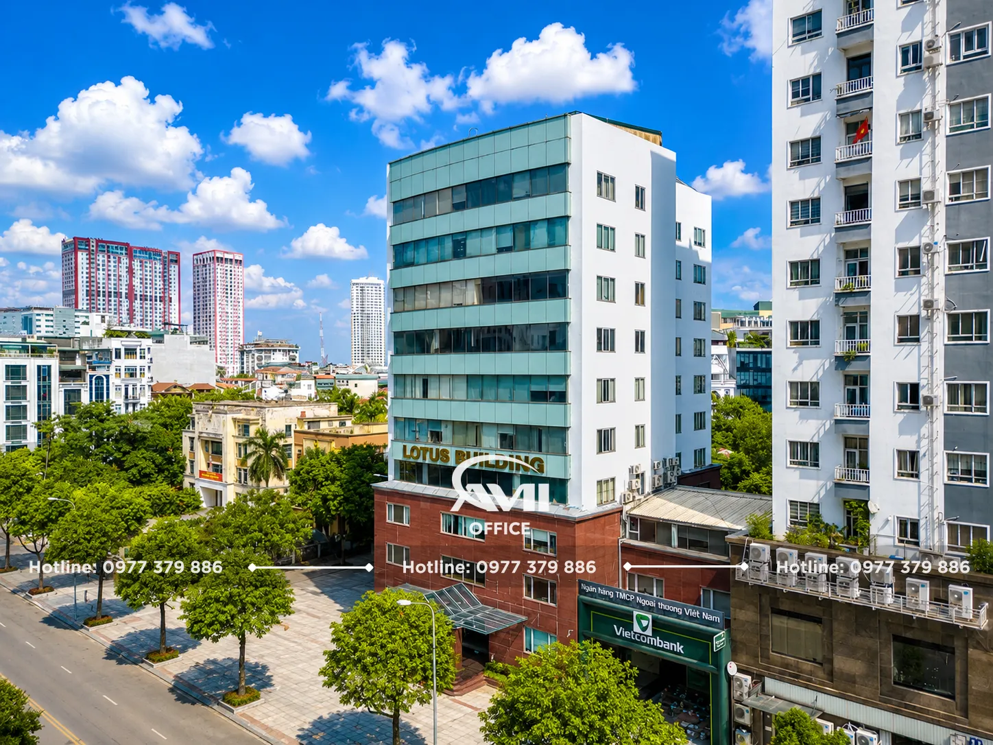 Lotus Building - tòa nhà văn phòng tại số 2 Duy Tân, Cầu Giấy, Hà Nội với thiết kế hiện đại, diện tích thuê linh hoạt và vị trí trung tâm khu công nghệ.