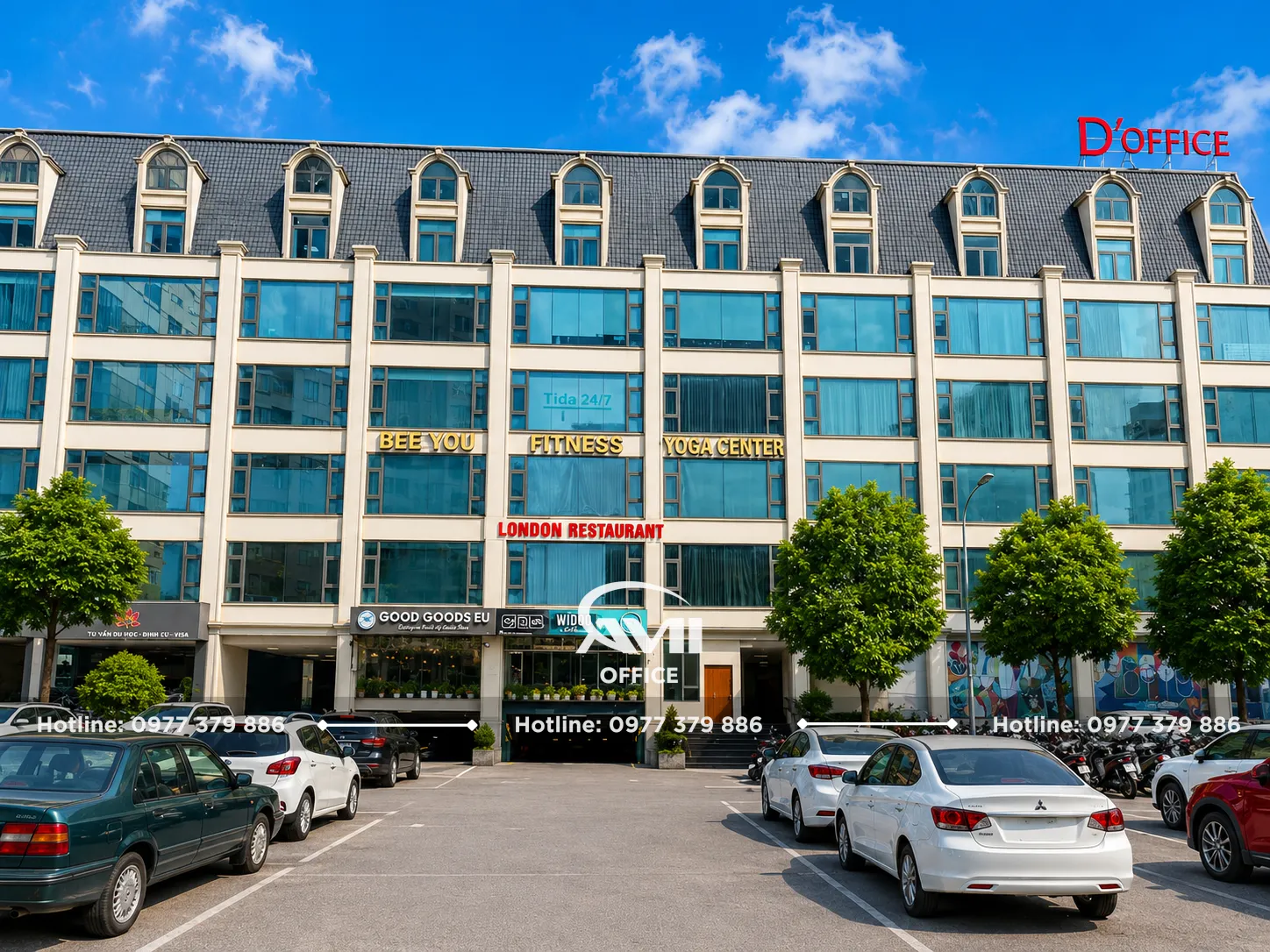 D'Office - tòa nhà văn phòng hạng B+ tại 28 Thành Thái, Cầu Giấy, Hà Nội với thiết kế hiện đại, diện tích thuê linh hoạt và tiêu chuẩn văn phòng chuyên nghiệp.