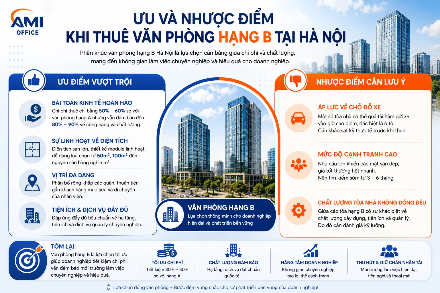 Ưu và nhược điểm văn phòng hạng B Hà Nội