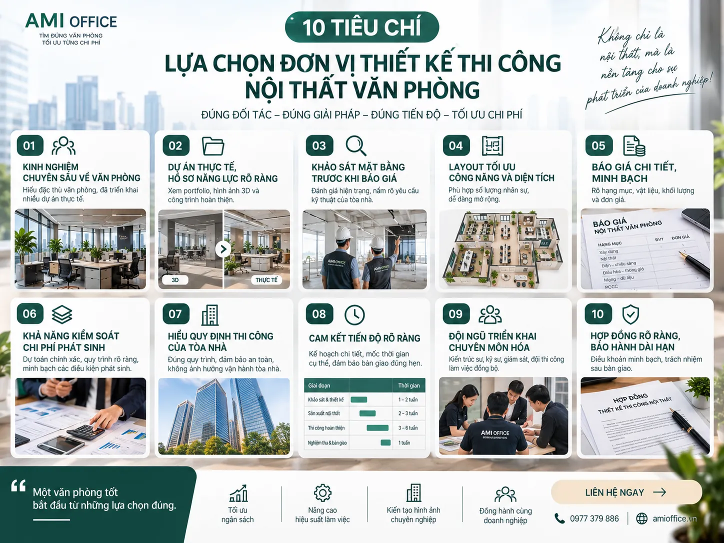 10 tiêu chí chọn đơn vị thiết kế thi công văn phòng uy tín