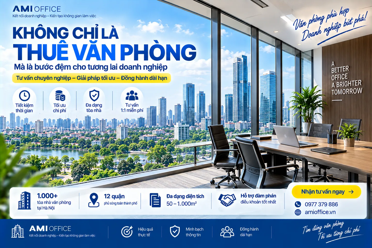 AMI Office tư vấn thuê văn phòng Hà Nội 100–200m2