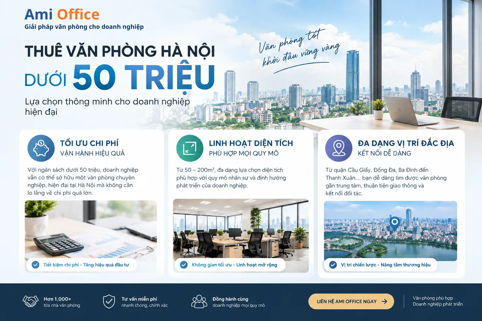 Tiêu chí chọn thuê văn phòng Hà Nội dưới 50 triệu